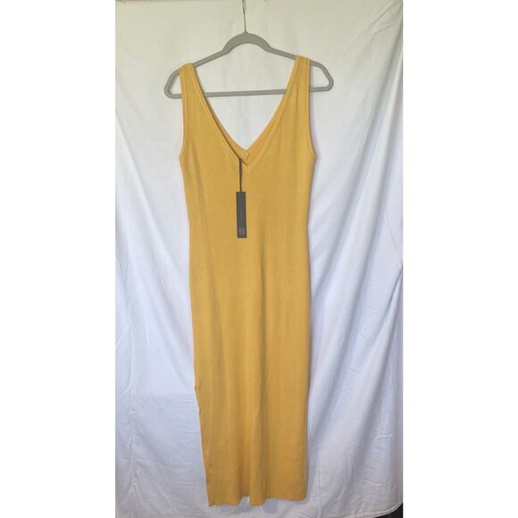 Slinky Bright Form Fitting Caution Light Dress Deep V Long Slit Feels Good Sexy - Picture 3 of 16